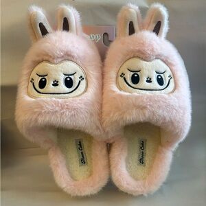 Moon Cake Pink Furry Labubu Character Slippers Adult Medium